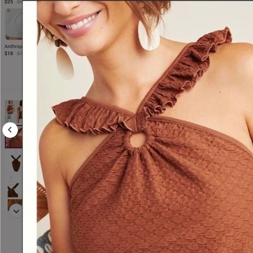 Anthropologie Marisol Brown Textured One-Shoulder halter Top
